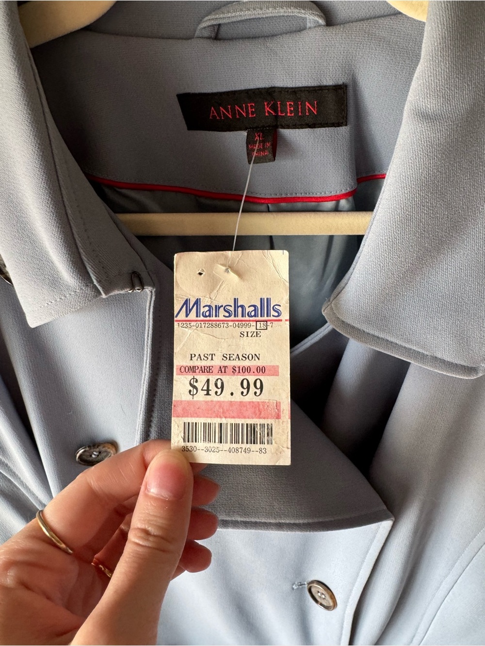 Vintage 90s NWT Anne Klein Light Blue Double Breasted Belted Trench Coat Sz XL - Picture 5 of 6